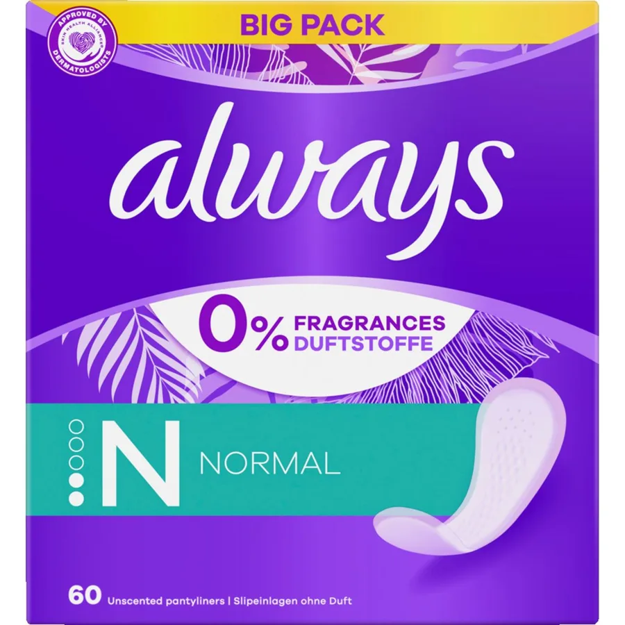 always Normal 0% fragrances 60 pantyliners