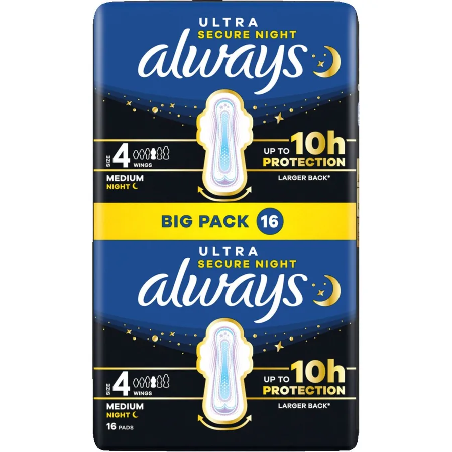 always Ultra Secure Night size 4 with wings 16 pads