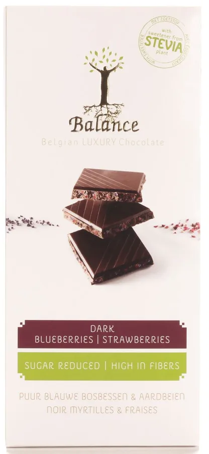 Balance Dark Chocolate Blueberries/Strawberries 85g - sugar reduced