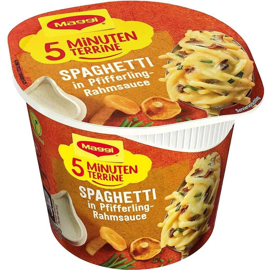 Maggi 5 Minuten Terrine Spaghetti in Pfifferling-Rahmsauce 54g