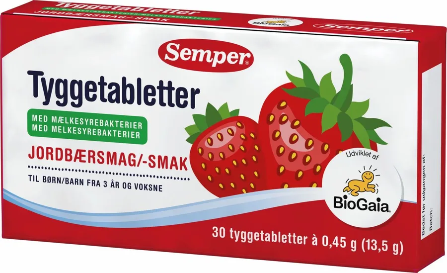 Semper Chewing Tablets Strawberry Flavor with Probiotic Bacteria 3Y 30 pcs. 13,5g