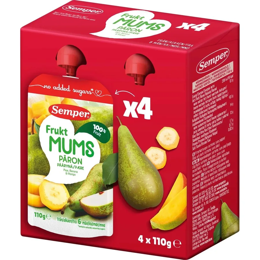 Semper Frukt Mums Pear, Banana & Mango 6M 4x110g