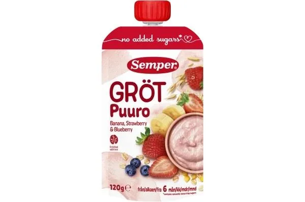 Semper Porridge with Banana, Strawberry & Blueberry 6M 120g