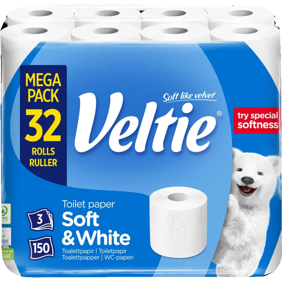 Veltie Toilet Paper Soft & White 32 Rolls 3ply