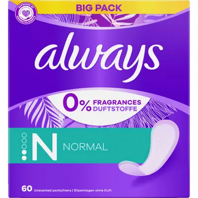 always Normal 0% fragrances 60 pantyliners